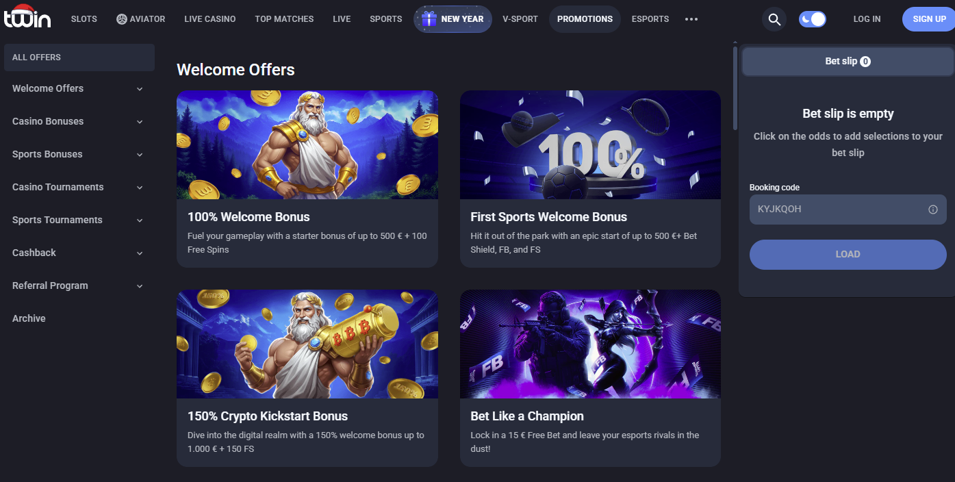 Painel de bónus do Twin Casino com barra de progresso